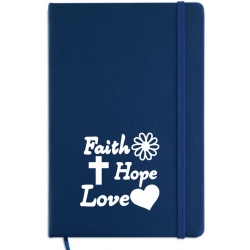 Notebook A5, coperta blu, Faith, Hope, Love!